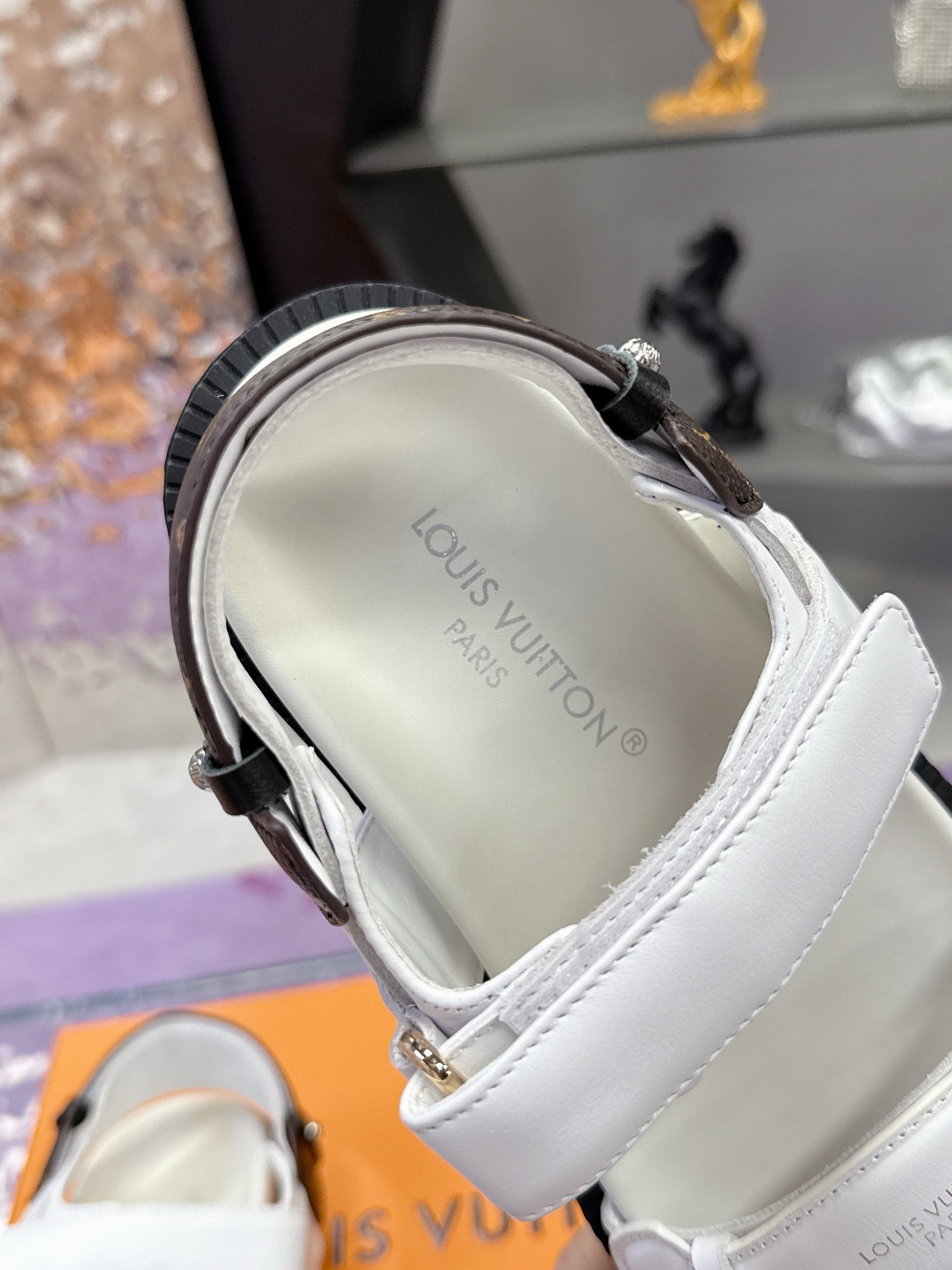 LV 26S SPORT SANDALS IN WHITE AND DARK BROWN CALFSKIN