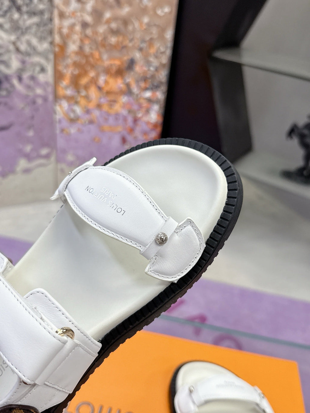 LV 26S SPORT SANDALS IN WHITE AND DARK BROWN CALFSKIN