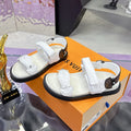 LV 26S SPORT SANDALS IN WHITE AND DARK BROWN CALFSKIN