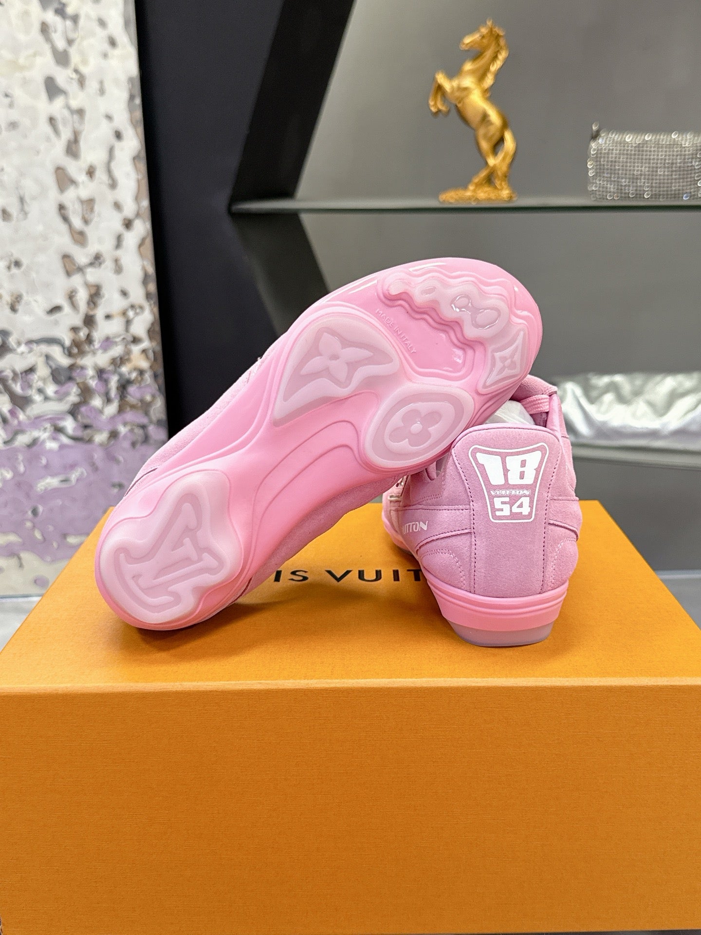 LV 26S FOOTPRINT SOCCER SNEAKERS IN PINK SUEDE
