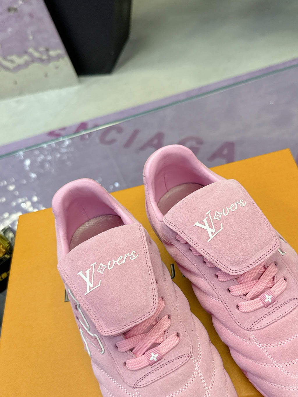 LV 26S FOOTPRINT SOCCER SNEAKERS IN PINK SUEDE