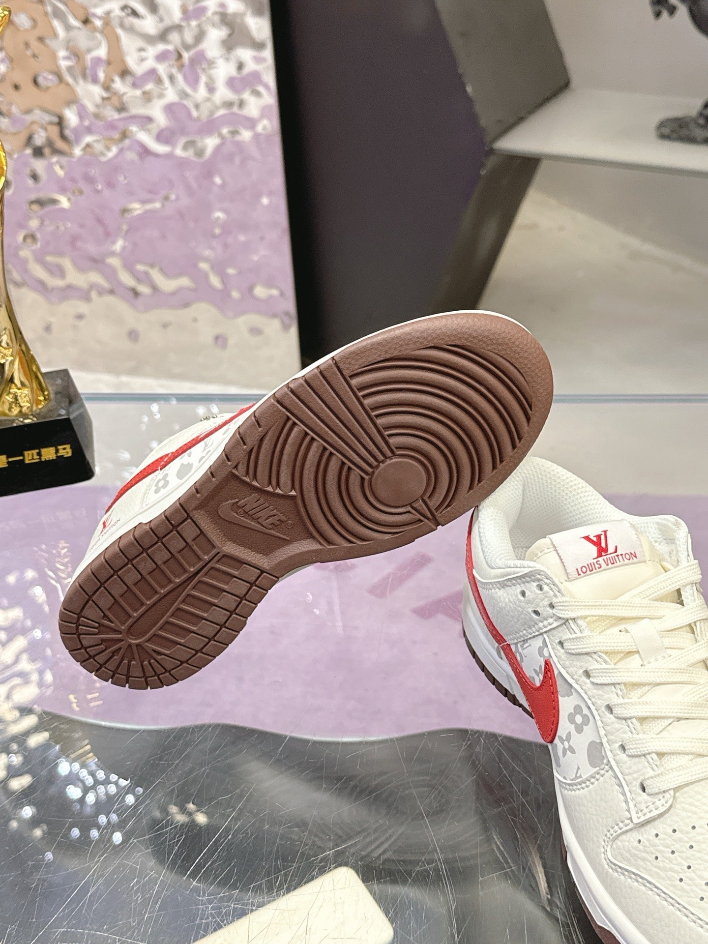 LV 26S DUNK LOW SNEAKERS IN WHITE RED HELLO KITTY MONOGRAM CALFSKIN