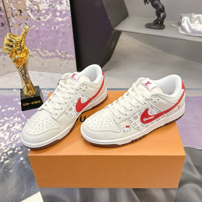 LV 26S DUNK LOW SNEAKERS IN WHITE RED HELLO KITTY MONOGRAM CALFSKIN
