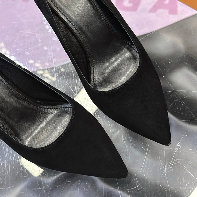 LV 26S POINTED TOE PUMPS 85MM IN BLACK SUEDE