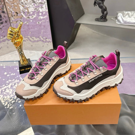 LV 26S RUSH XPLORER SNEAKER IN PINK BROWN SUEDE AND FABRIC
