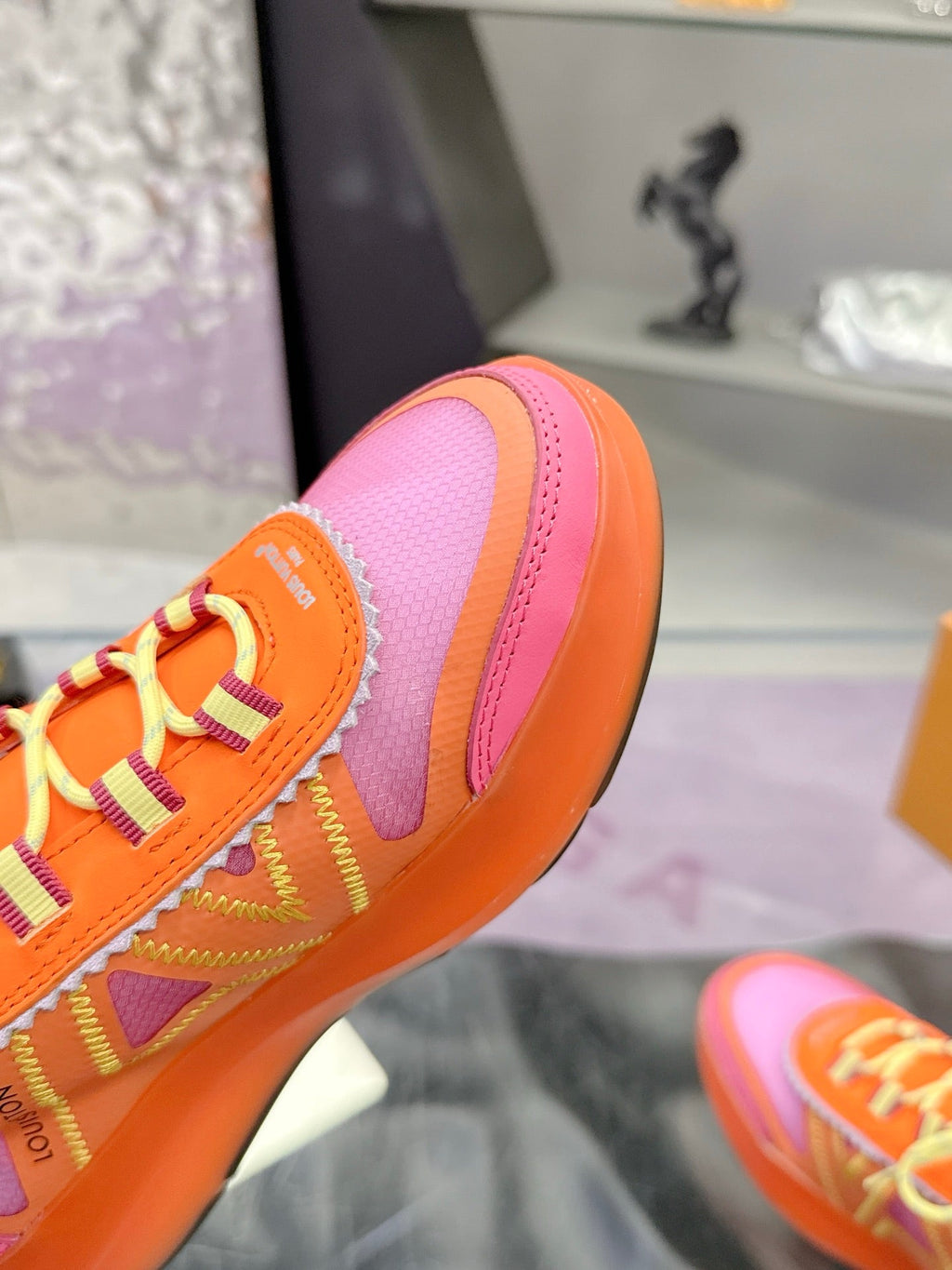 LV 26S SKATE SNEAKERS IN PINK ORANGE MESH TRANSLUCENT SOLE