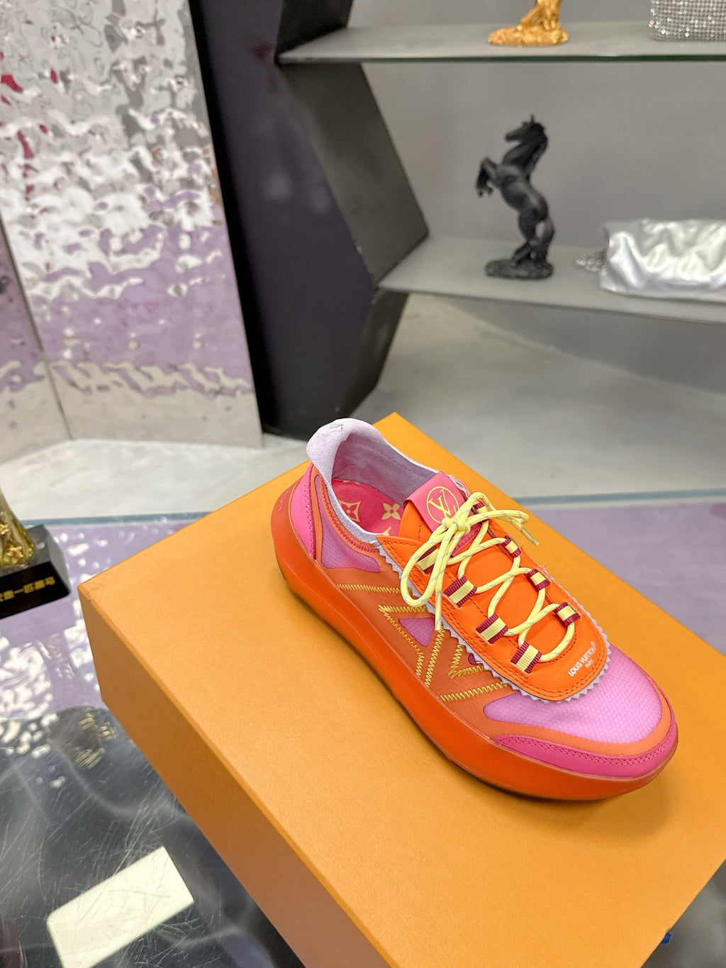 LV 26S SKATE SNEAKERS IN PINK ORANGE MESH TRANSLUCENT SOLE