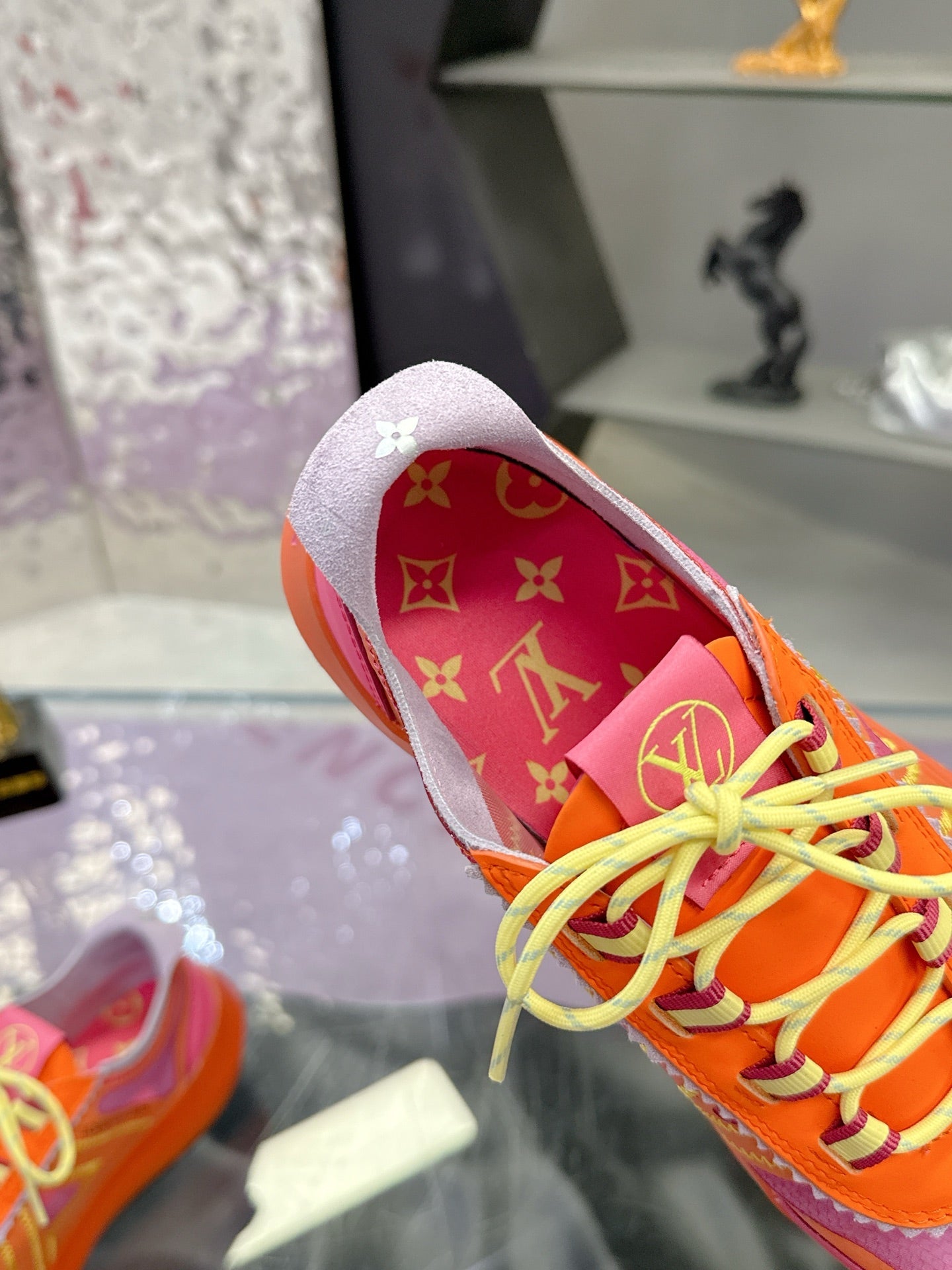 LV 26S SKATE SNEAKERS IN PINK ORANGE MESH TRANSLUCENT SOLE