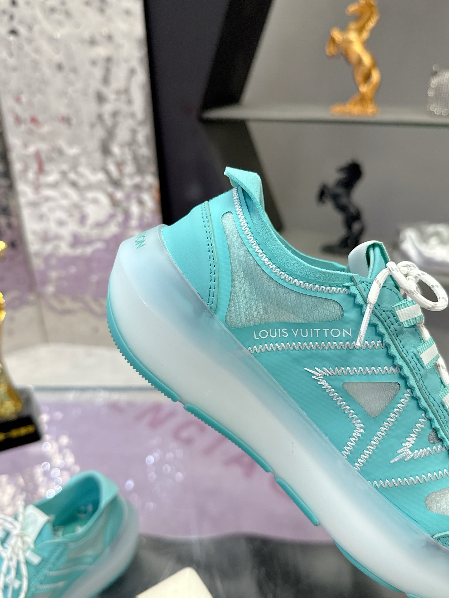 LV 26S SKATE SNEAKERS IN TIFFANY BLUE MESH TRANSLUCENT SOLE