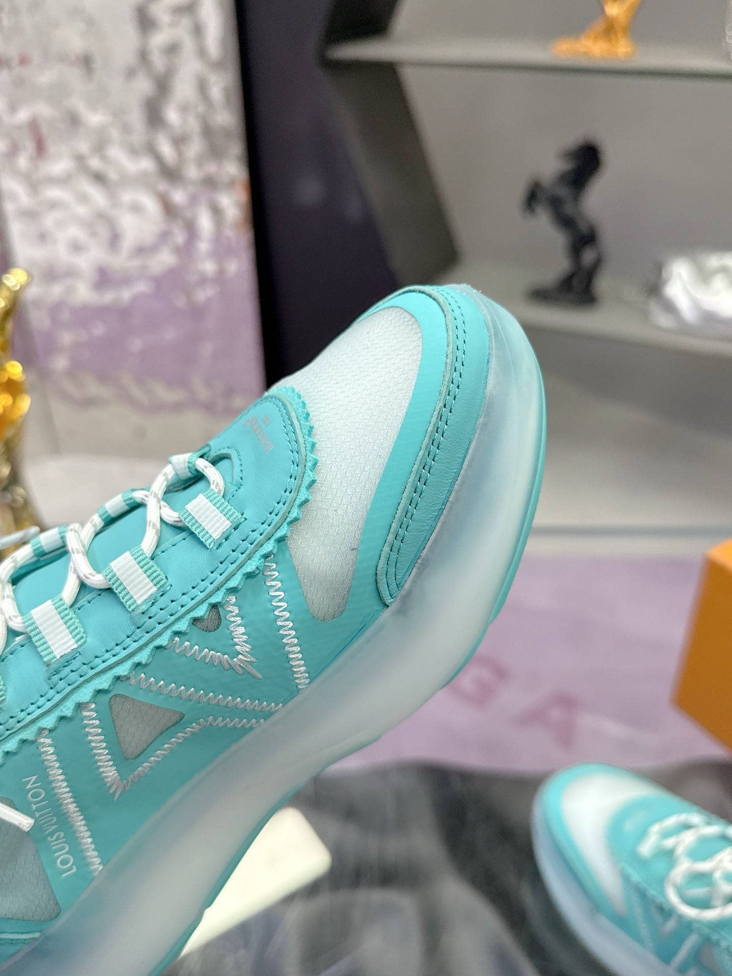 LV 26S SKATE SNEAKERS IN TIFFANY BLUE MESH TRANSLUCENT SOLE