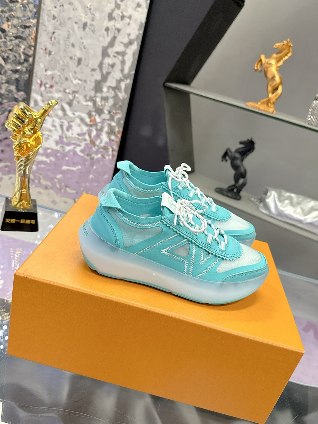 LV 26S SKATE SNEAKERS IN TIFFANY BLUE MESH TRANSLUCENT SOLE