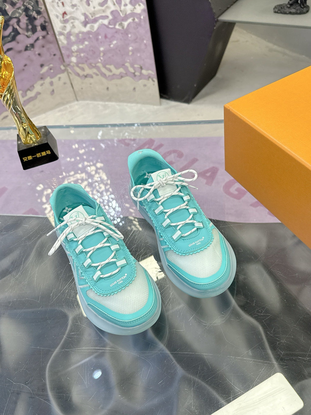 LV 26S SKATE SNEAKERS IN TIFFANY BLUE MESH TRANSLUCENT SOLE