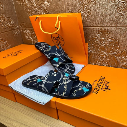 HM IZMIR SANDAL DENIM COLOR SUEDE WITH CHAIN MOTIF