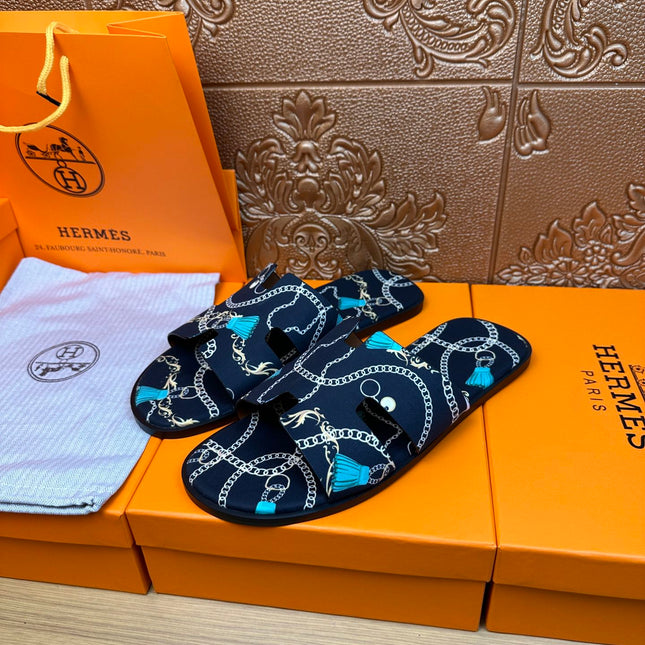 HM IZMIR SANDAL DENIM COLOR SUEDE WITH CHAIN MOTIF