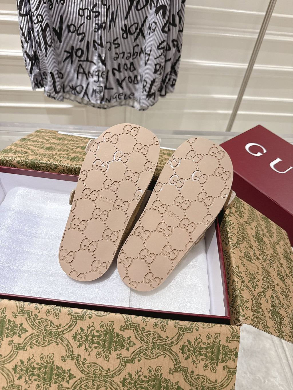 SANDALS IN NUDE BEIGE SUEDE EMBOSSED LOGO SILVER HARDWARE