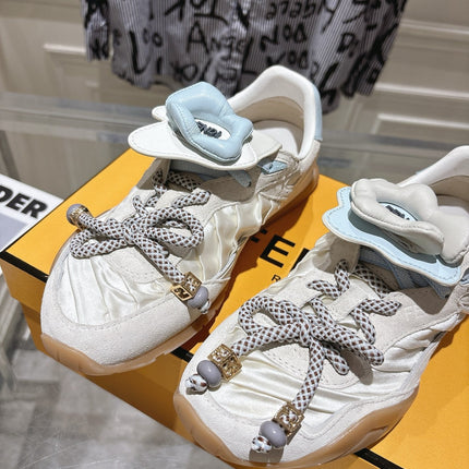 FENDI 26S SNEAKERS IN CREAM WHITE FABRIC AND SUEDE