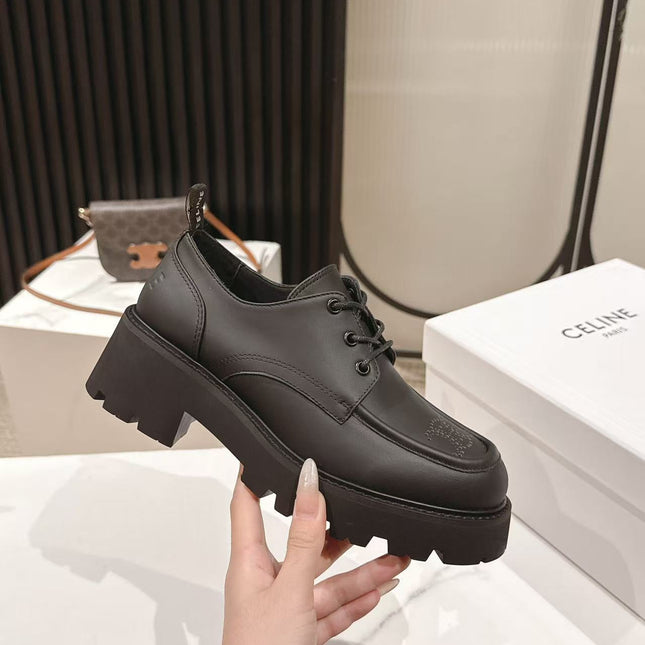CELINE 25S THICK SOLED LOAFERS 50MM IN BLACK CALFSKIN
