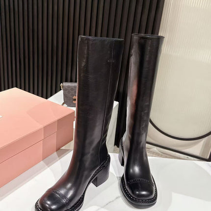 MIUMIU 26S HIGH-ANKLE BOOTS 50MM IN BLACK GLOSSY CALFSKIN