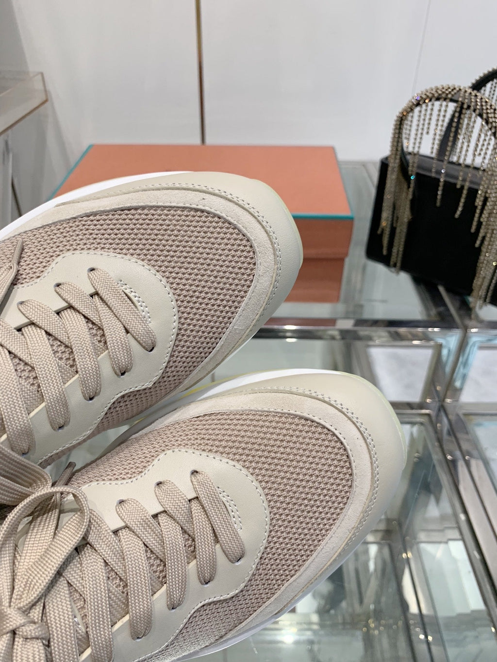 SNEAKER IN LIGHT PINK CANVAS MIX SUEDE WITH LAMBSKIN