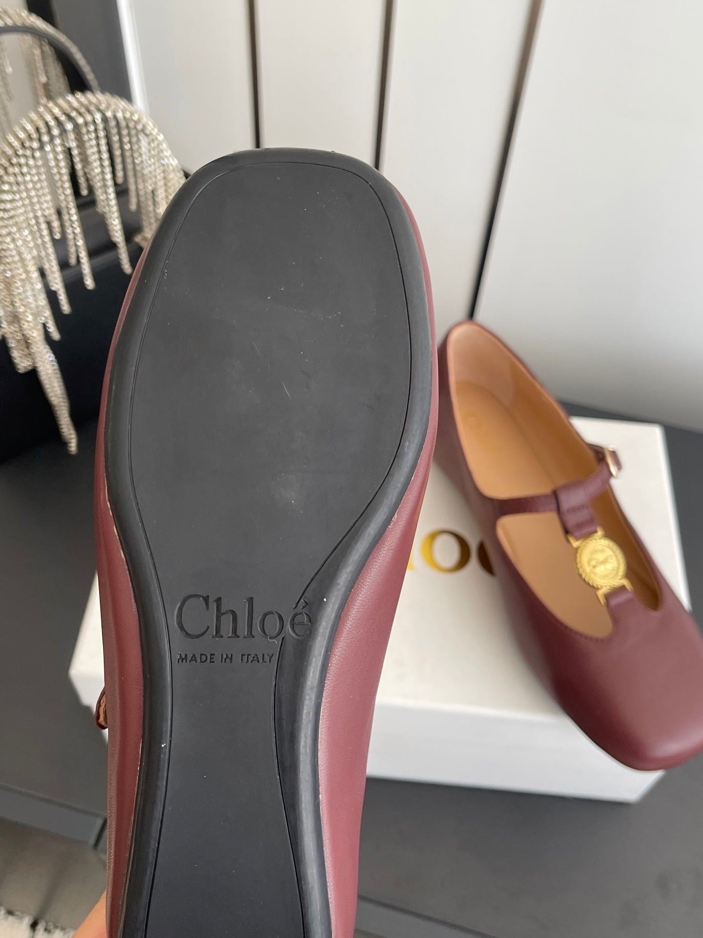 CHLOÉ 26S MARY JANE SHOES IN DARK RED CALFSKIN