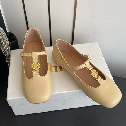 CHLOÉ 26S MARY JANE SHOES IN BEIGE CALFSKIN