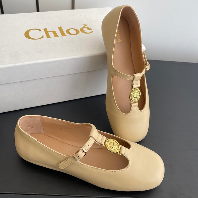 CHLOÉ 26S MARY JANE SHOES IN BEIGE CALFSKIN