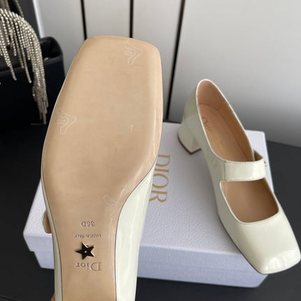 DIOR 26S MARY JANE 45 MM IN CREAM WHITE GLOSSY CALFSKIN