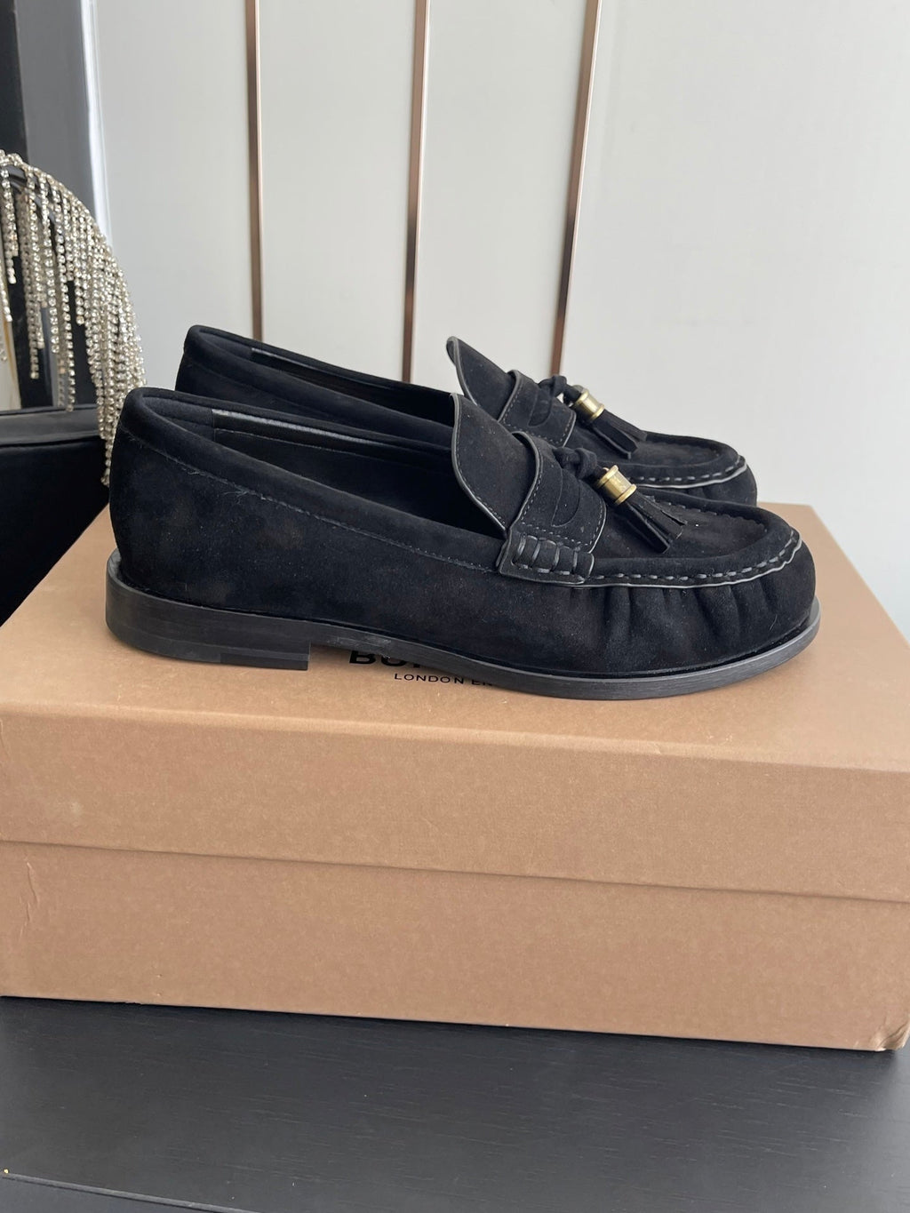 BURBERRY 26S LOAFERS IN BLACK SUEDE
