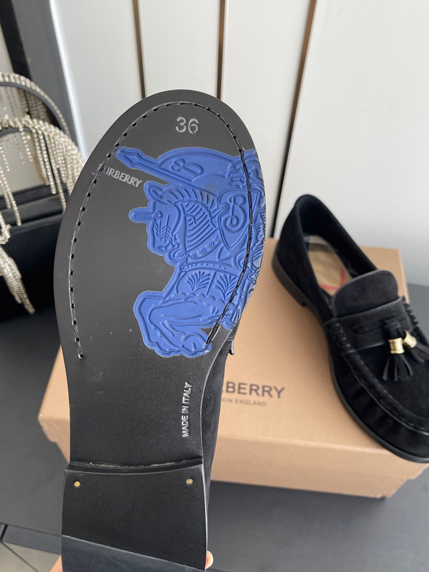 BURBERRY 26S LOAFERS IN BLACK SUEDE