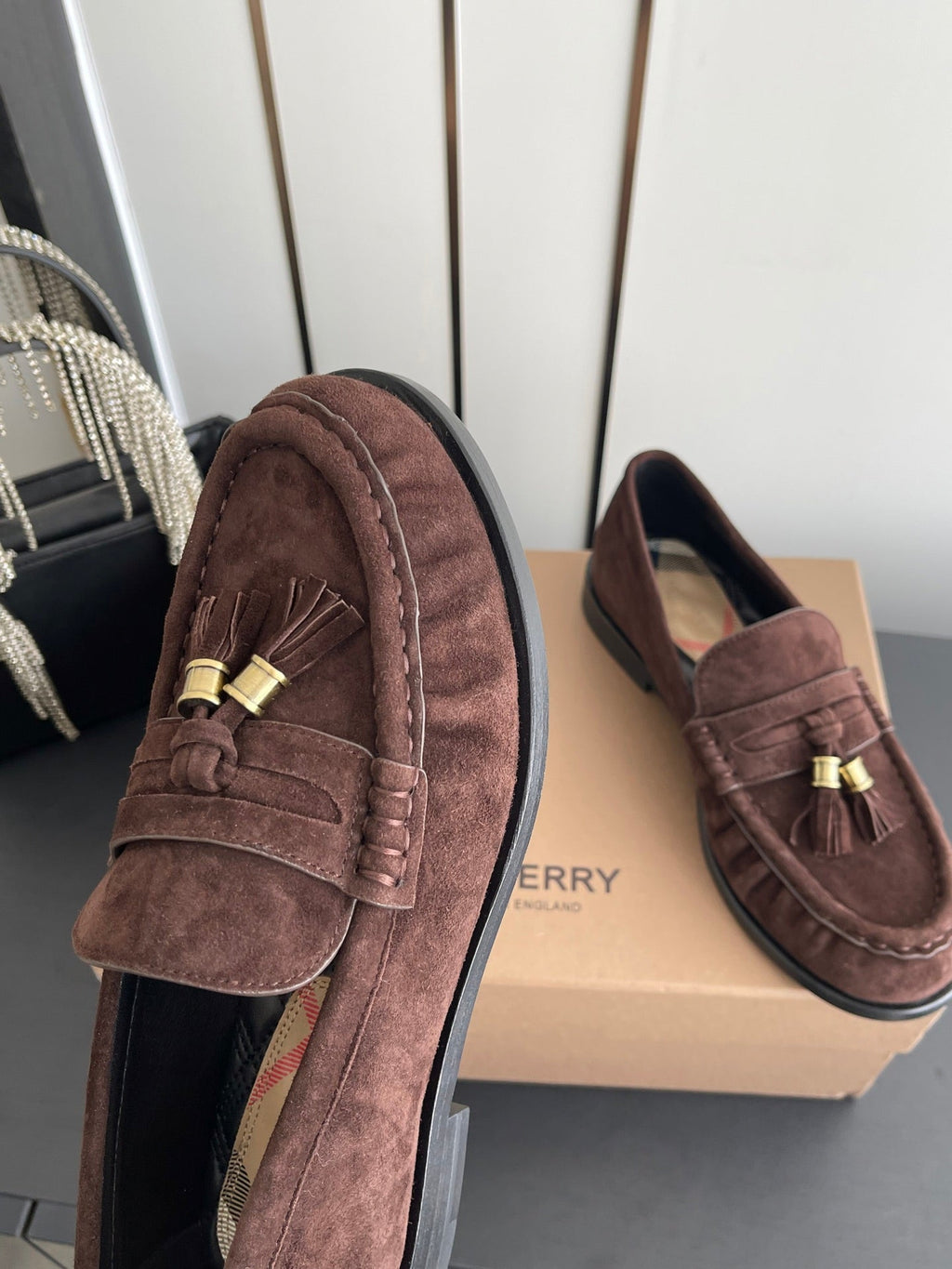 BURBERRY 26S LOAFERS IN DARK BROWN SUEDE