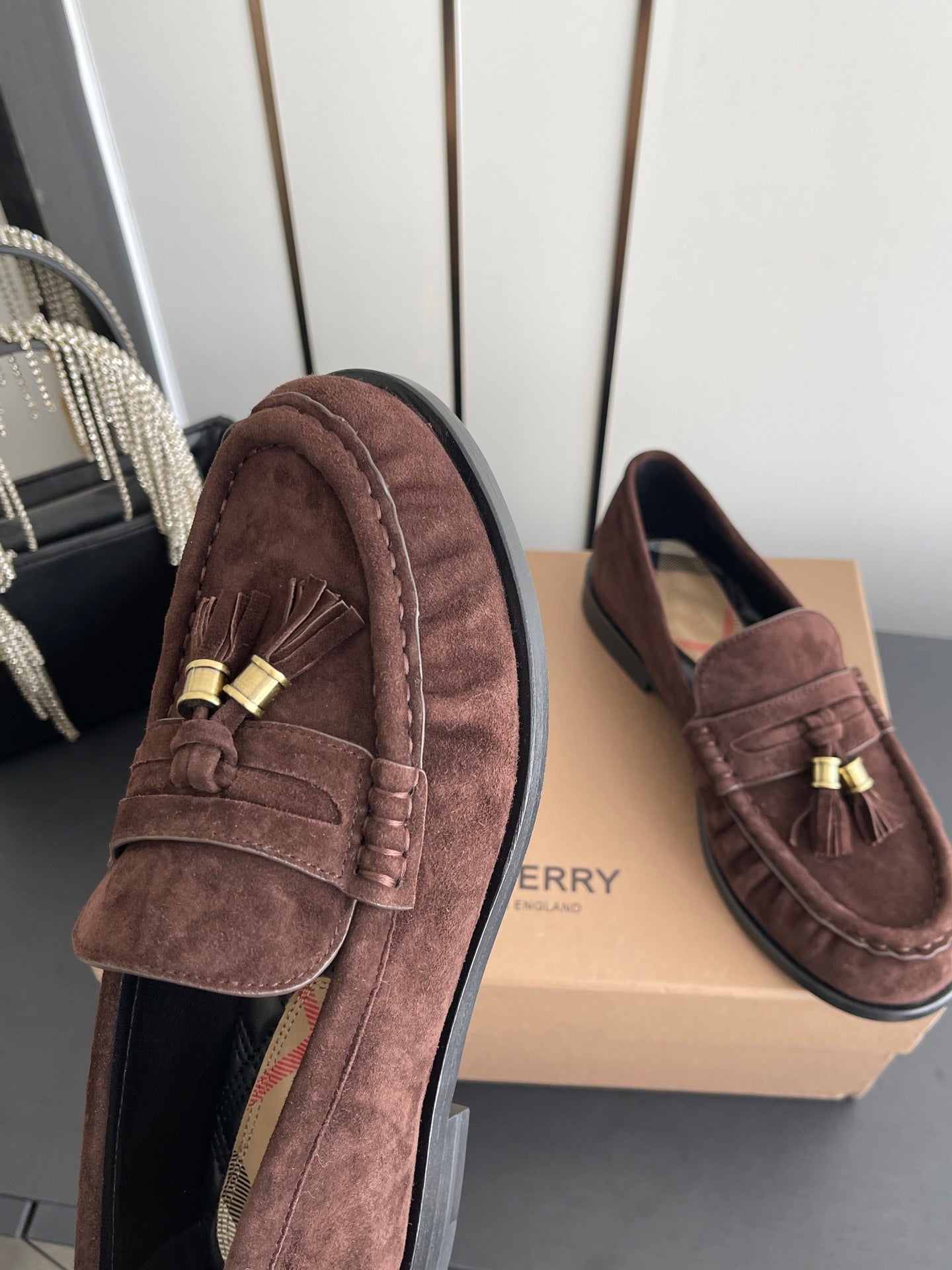 BURBERRY 26S LOAFERS IN DARK BROWN SUEDE