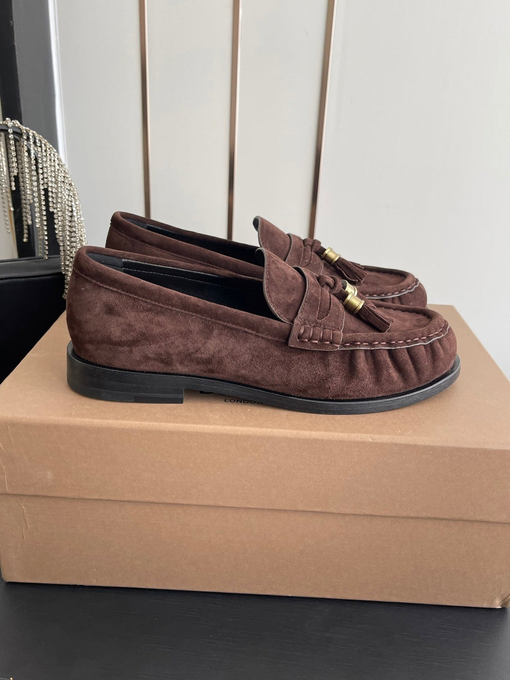 BURBERRY 26S LOAFERS IN DARK BROWN SUEDE