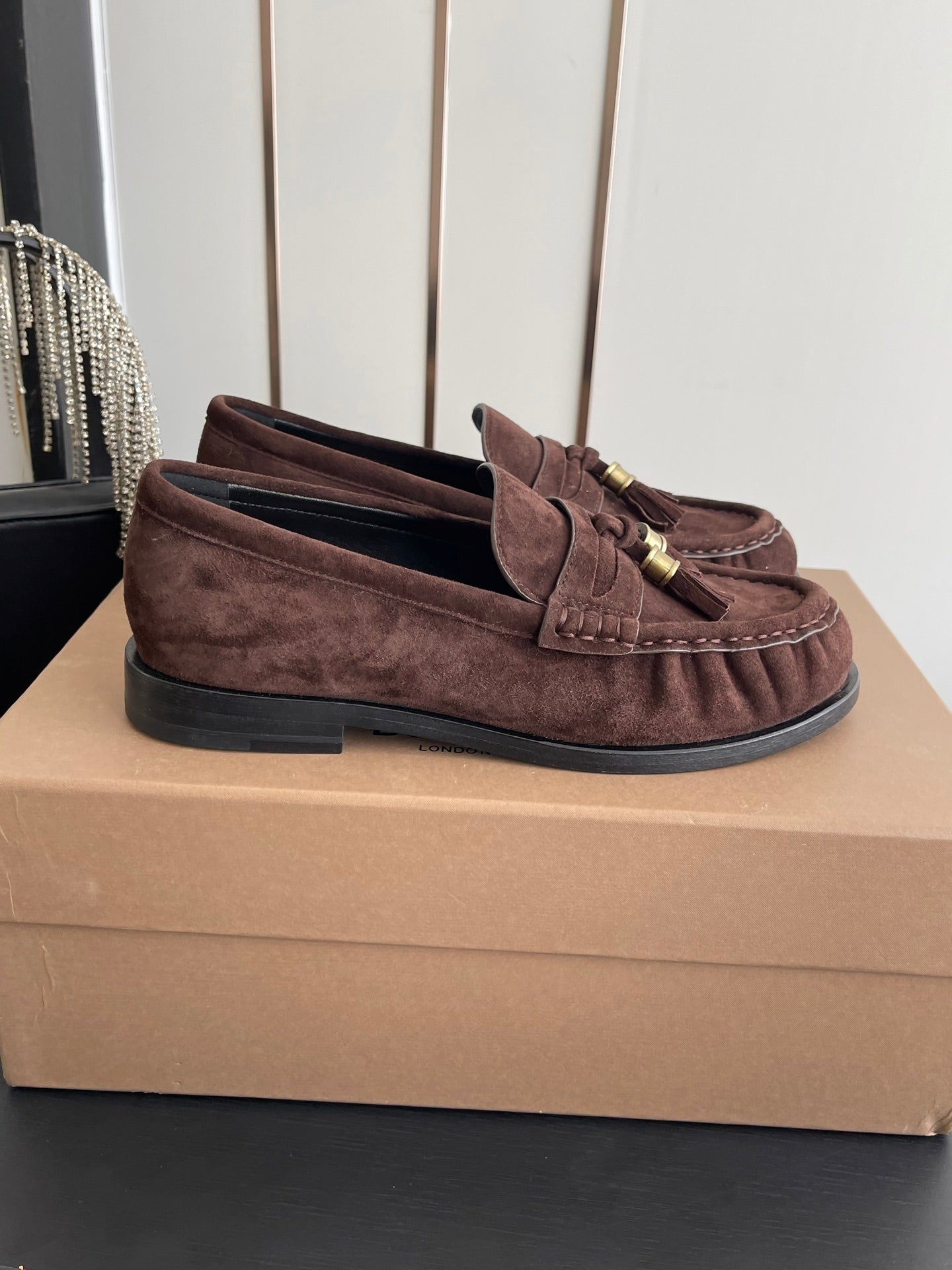 BURBERRY 26S LOAFERS IN DARK BROWN SUEDE