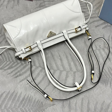 PRADA BONNIE MEDIUM HANDBAG 32 IN CREAM GLOSSY CALFSKIN