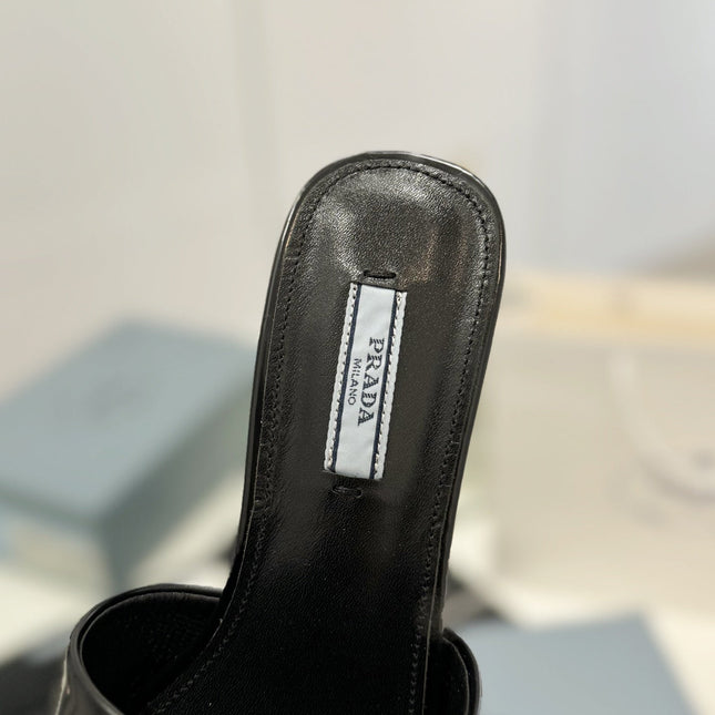 PRA BRUSHED LEATHER HEELED SLIDES BLACK
