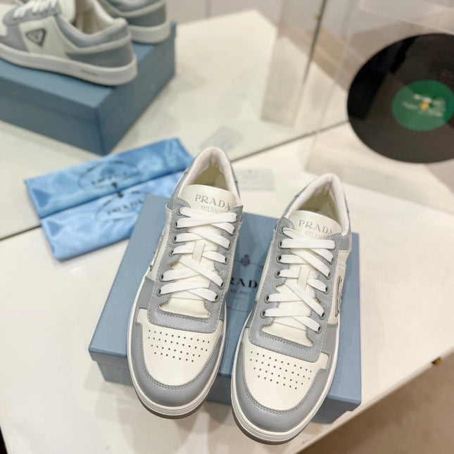 PRA DOWNTOWN PERFORATED SNEAKERS WHITE AND GRAY CALFSKIN