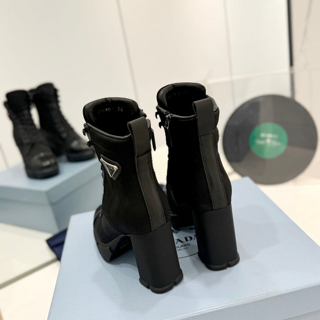 PRA RE-NYLON AND LEATHER BOOTIES BLACK