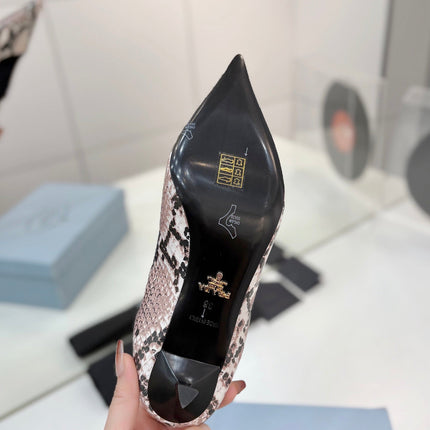 PRADA 26S PUMPS 55MM IN PINK SNAKE PRINT CALFSKIN