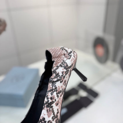 PRADA 26S PUMPS 55MM IN PINK SNAKE PRINT CALFSKIN WITH LOGO