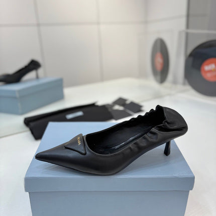 PRADA 26S PUMPS 55MM IN BLACK CALFSKIN WITH LOGO