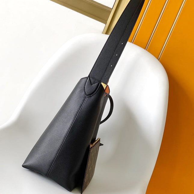LV 25S LOW KEY HOBO BAG 28 CM IN BLACK CALFSKIN
