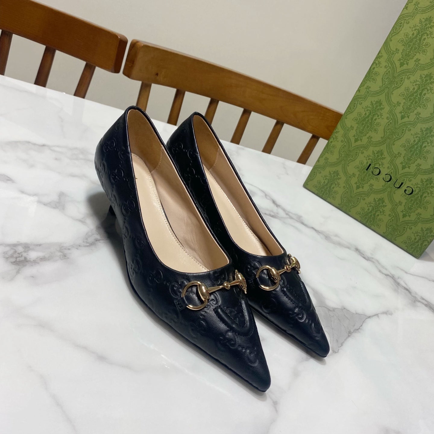 GUCCI 26S HIGH-HEELED SHOES 45 MM IN BLACK LAMBSKIN