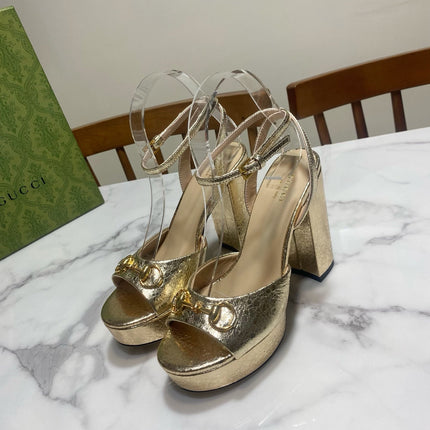 GUCCI 26S HIGH-HEELED SANDALS 105 MM IN LIGHT GOLD CALFSKIN
