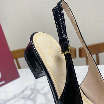 GUCCI 26S SLINGBACK FLATS IN BLACK CALFSKIN