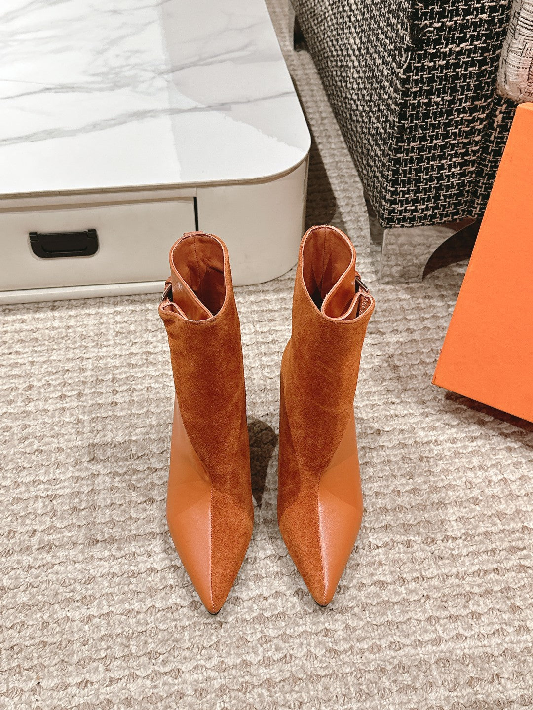 HILONA 6 CM ANKLE BOOTS IN BRONZE BROWN CALFSKIN AND SUEDE