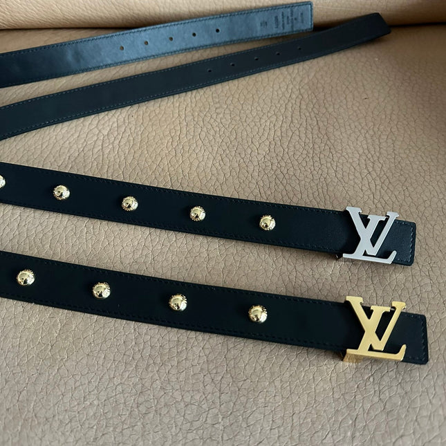 LV Initiales Studs 30mm Reversible Belt Gold Buckle Black Leather