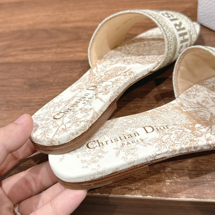 DIOR 26S SLIDE SANDALS IN BEIGE TOILE DE JOUY LOGO