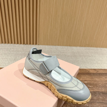 BALLET SHOES IN GRAY LAMBSKIN AND FABRIC ANTI-SLIP RUBBER SOLE