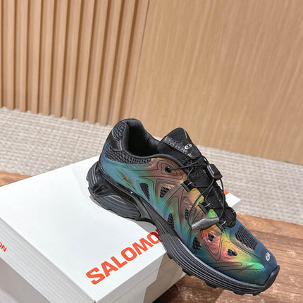 ALO 25S SALOMON XT WHISPER IN BLACK MESH FABRIC AND GREEN LAMBSKIN