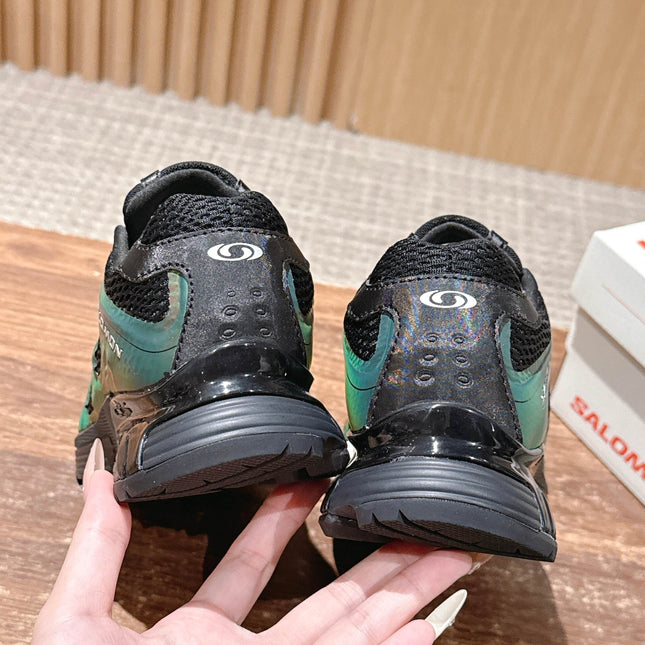 ALO 25S SALOMON XT WHISPER IN BLACK MESH FABRIC AND GREEN LAMBSKIN